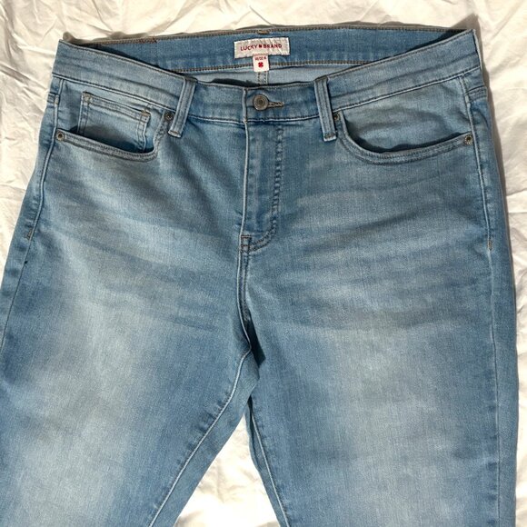 Like New Lucky Brand Mid Rise Skinny Jeans Light Wash Denim Frayed Hem 14 - Picture 3 of 10